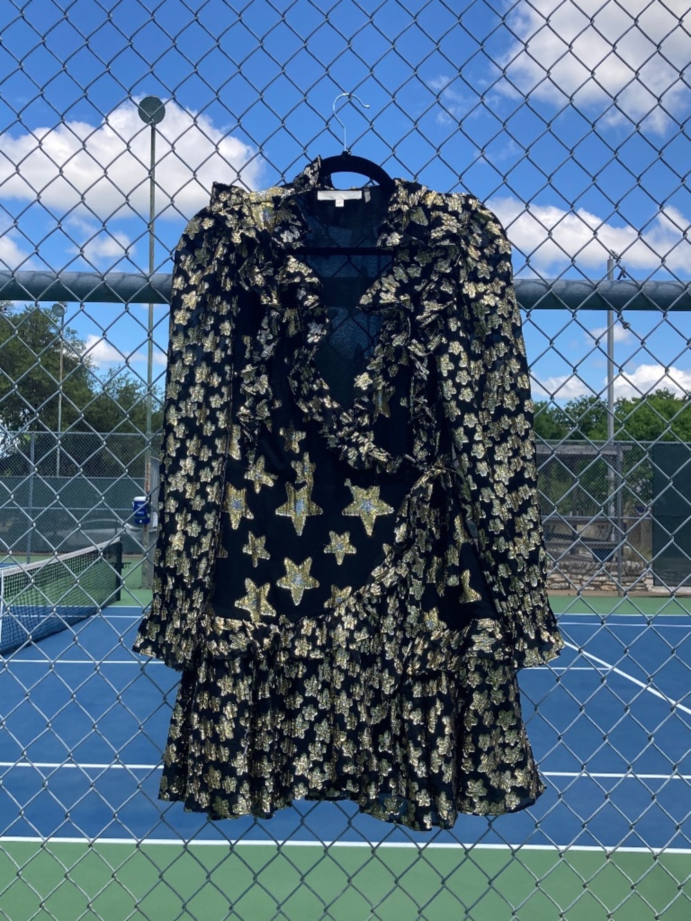 LoveShackFancy Ruffled Black & Gold Star Dress